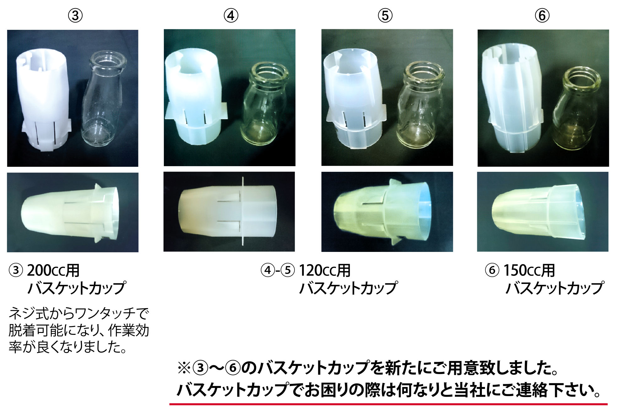 ワンタッチ式洗壜機・充填用部品